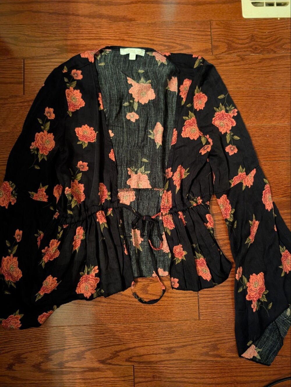 Black Floral Blouse with Pink Accents